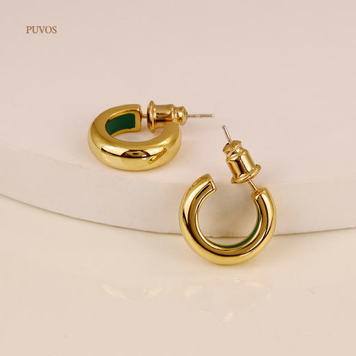 预售|PUVOS普沃斯新款 黄铜镀手工滴油时尚新款C形百搭简约ins风耳钉 .潮快闪[福利品] 商品图3