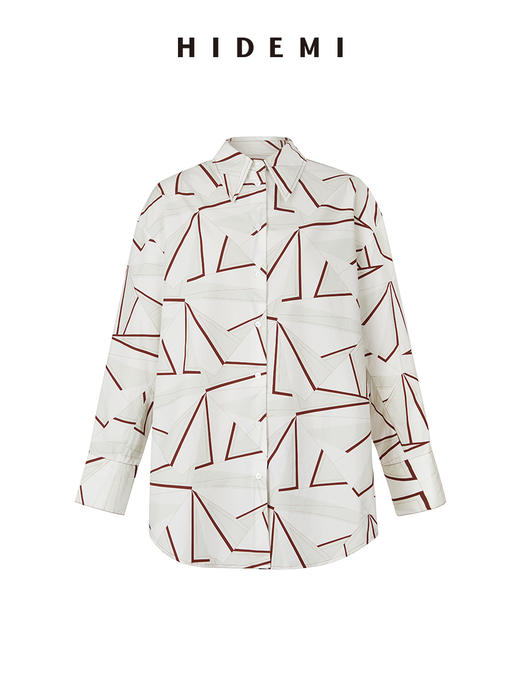 HIDEMI几何印花廓形衬衫 红白/黑绿 商品图14