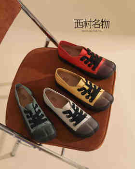 西村名物2022春季新款丑萌猪蹄分趾小白鞋子潮马蹄单鞋16941