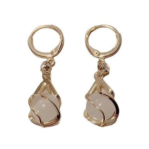 JU-D7321韩国气质长款流苏猫眼石耳环耳扣显脸瘦仙设计感网红款耳针耳饰 商品图5