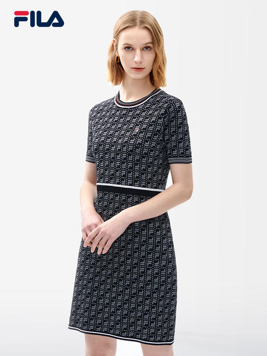 FILA斐乐女子连衣裙2022夏季新款时尚针优雅织满印连衣裙F11W221309F 商品图2
