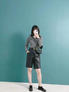 炒洋气！巨显脚踝纤细！头层牛皮+飞织弹力布！2022春新款英伦深口粗跟百搭弹力休闲女士单鞋休闲鞋 经典黑 气质款