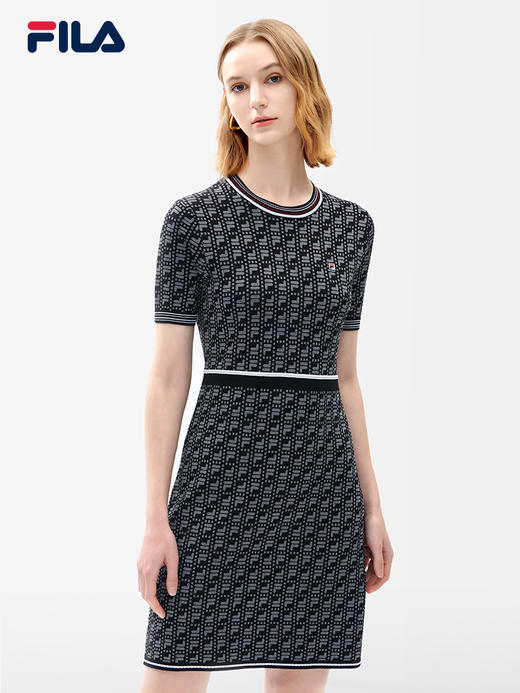 FILA斐乐女子连衣裙2022夏季新款时尚针优雅织满印连衣裙F11W221309F 商品图4
