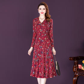 女春秋装印花连衣裙气质大码时尚裙 NSM8639