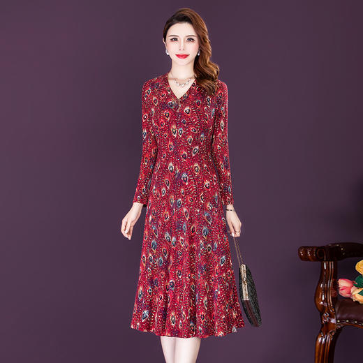 女春秋装印花连衣裙气质大码时尚裙 NSM8639 商品图0