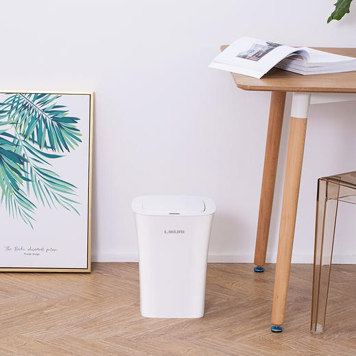 【6F】利快 智能垃圾桶 自动感应家用垃圾桶 带盖防水垃圾桶 随手感应纸篓 方形 白色 10L 261x261x335mm 商品图7
