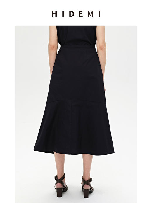 HIDEMI 藏蓝色简约不对称设计感鱼尾式拼接立体剪裁半身裙 商品图4