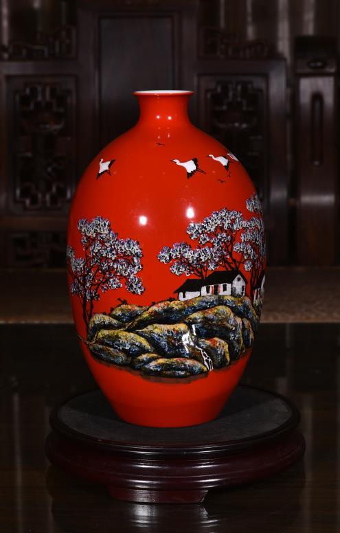 宁勤征：高温中华红颜色釉堆画秋色如歌 商品图0