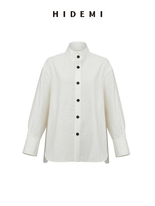 HIDEMI 极简空气感亚麻半透拼接廓形休闲衬衫 黑色/白色 商品图11