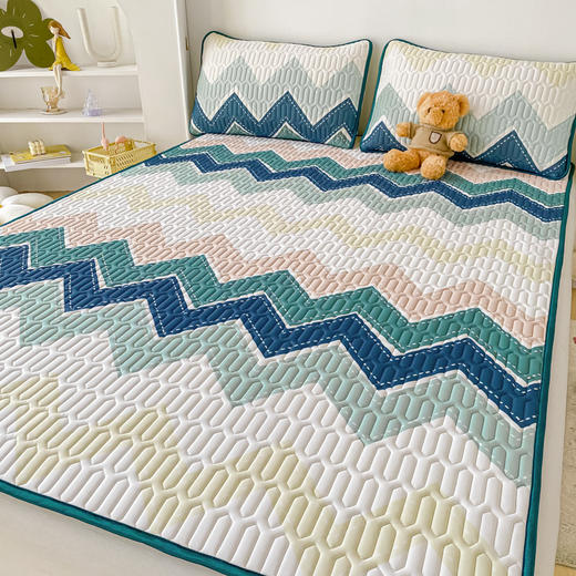 泰国乳胶凉席三件套印花夏季冰丝凉席可水洗折叠凉感空调软席批发 商品图2