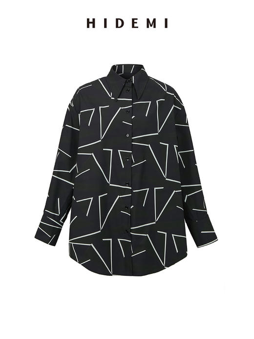 HIDEMI几何印花廓形衬衫 红白/黑绿 商品图13
