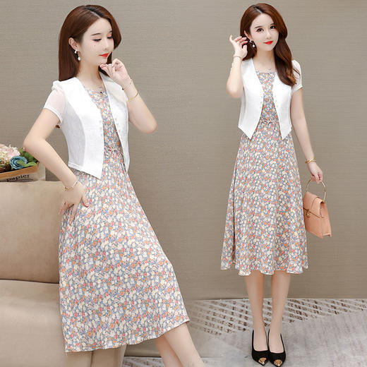 YWE  L2230雪纺衫印花气质通勤时尚气质连衣裙两件套 商品图3