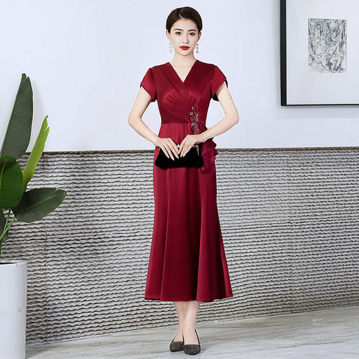 品质醋酸婚宴旗袍连衣裙，短袖高考旗开得胜旗袍晚宴礼服WXG-8506 商品图0