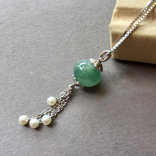 冰种晴水翡翠路路通转运珠18k白金钻石珍珠镶嵌 商品图0