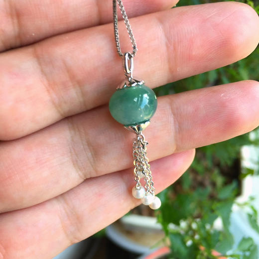 冰种晴水翡翠路路通转运珠18k白金钻石珍珠镶嵌 商品图6