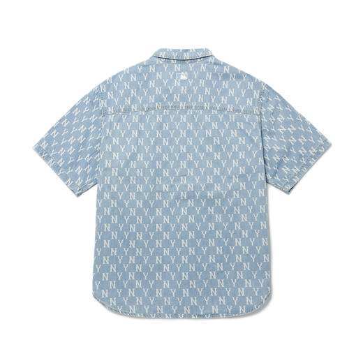 MLB男女同款牛仔衬衫复古老花短袖运动休闲22春夏新款3ADRMN123 商品图4