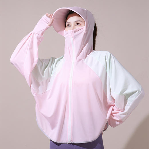 【新型防晒冰丝服，1件=6件】新款冰丝网眼防紫外线撞色防晒衣 时尚遮阳帽防晒服袖套 商品图3