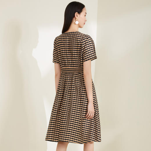 玳莎格子V领连衣裙女 复古设计感小众通勤中长款裙子 CA35102 商品图2