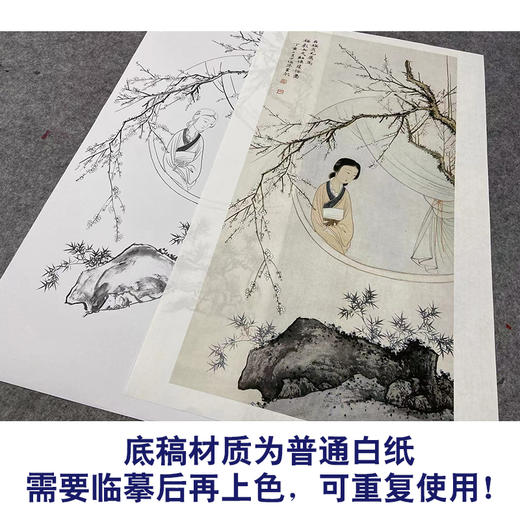 【大彩图】陈少梅工笔传统仕女人物画白描底稿《红楼望梅图》临摹勾线高清打印稿SV18 商品图3