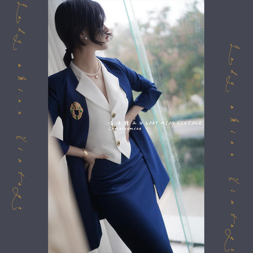 #1114【复团】喵娘精工/定制/《绝色魄力》D家vintage复古三件套藏蓝色西服套装 商品图0