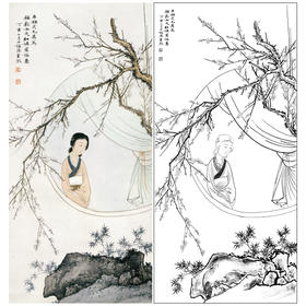 【大彩图】陈少梅工笔传统仕女人物画白描底稿《红楼望梅图》临摹勾线高清打印稿SV18