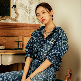 MLB男女衬衫复古老花牛仔休闲情侣防风薄外套春季新款3AWSN3014