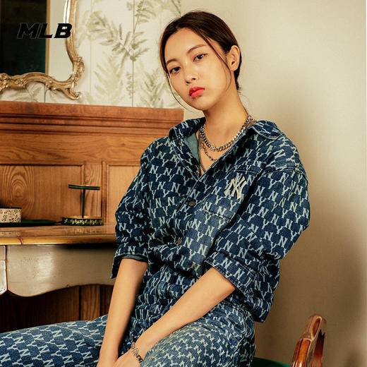 MLB男女衬衫复古老花牛仔休闲情侣防风薄外套春季新款3AWSN3014 商品图0