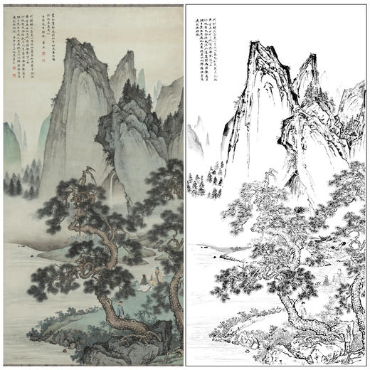 【大彩图】陈少梅工笔画白描底稿《云漳松下会友图》山水人物临摹勾线高清打印稿SV07 商品图0