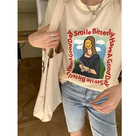 【限时折扣】小众设计感卡通宽松短袖T恤（蒙娜丽莎）S-L（非质量问题不退不换） 商品图4