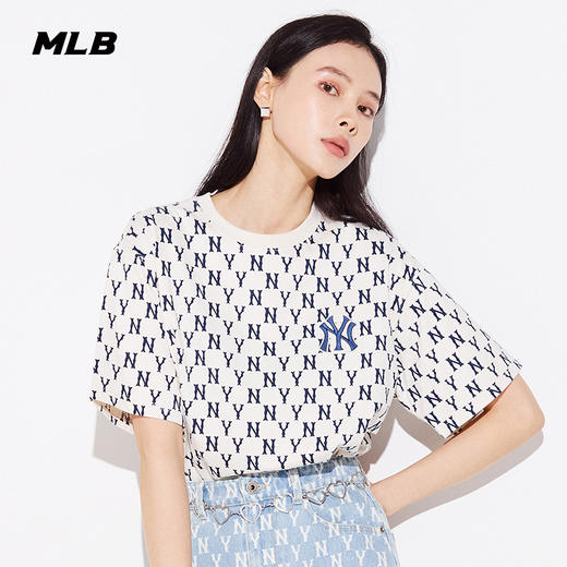 MLB男女情侣T恤复古老花圆领短袖运动休闲潮22春夏新款3ATSM1023 商品图2
