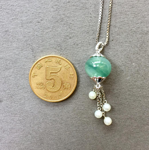 冰种晴水翡翠路路通转运珠18k白金钻石珍珠镶嵌 商品图2
