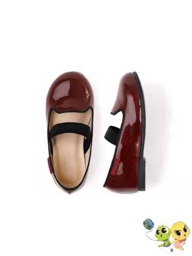 韩国进口品牌童鞋-酒红百搭平底小皮鞋 商品图1