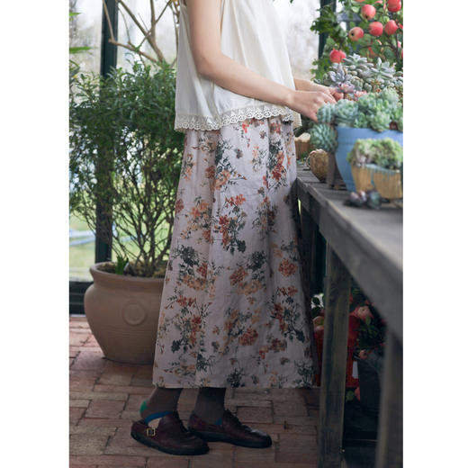 绽放/D1035朵/清新印花苎麻半身裙 商品图3