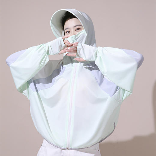 【新型防晒冰丝服，1件=6件】新款冰丝网眼防紫外线撞色防晒衣 时尚遮阳帽防晒服袖套 商品图2