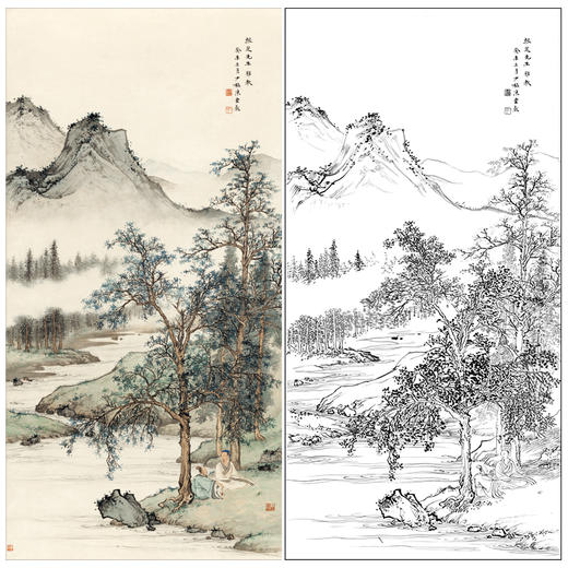 【大彩图】陈少梅工笔画白描底稿《高士图》山水人物临摹勾线高清打印稿SV17 商品图0