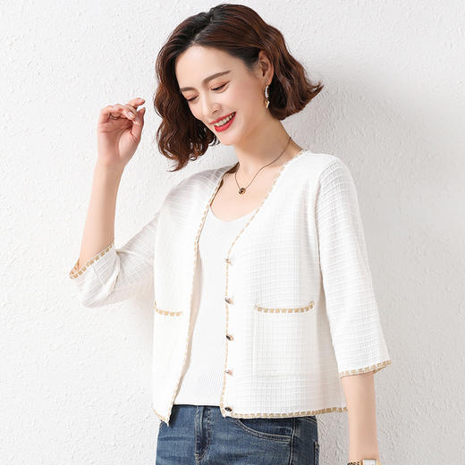 冰丝针织开衫，宽松夏季薄款中袖防晒衫小款外套空调衫CC-101-92237 商品图0