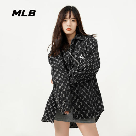 MLB	男女牛仔复古老花衬衫休闲情侣外套潮22年春季新款3ADRMN321 商品图0