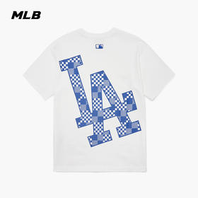 MLB男女情侣T恤棋盘格印花短袖运动休闲宽松22春夏新款3ATSM8023