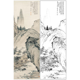 【大彩图】陈少梅工笔画白描底稿《唐人诗意图》山水人物临摹勾线高清打印稿SV20