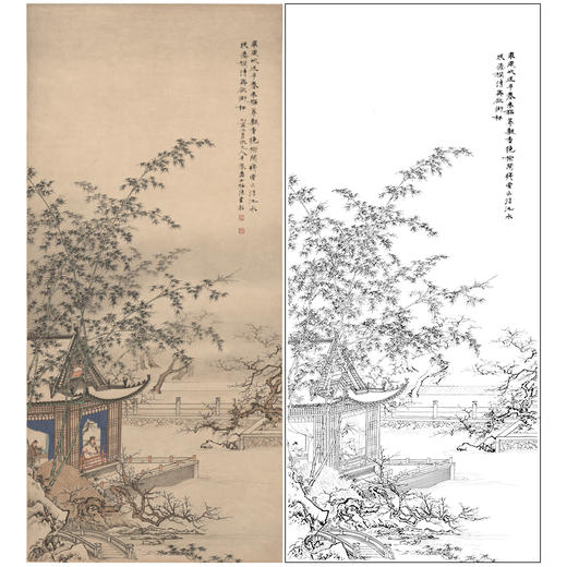 【大彩图】陈少梅工笔画白描底稿《梅萼飘香图》山水人物临摹勾线高清打印稿SV08 商品图0