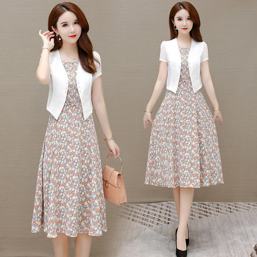 YWE  L2230雪纺衫印花气质通勤时尚气质连衣裙两件套 商品图0