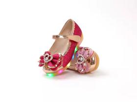 韩国进口品牌童鞋-亮片蝴蝶结LED皮鞋