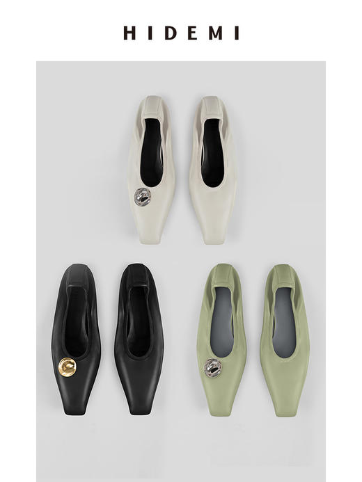 HIDEMI波纹金属扣小羊皮平底鞋 商品图0