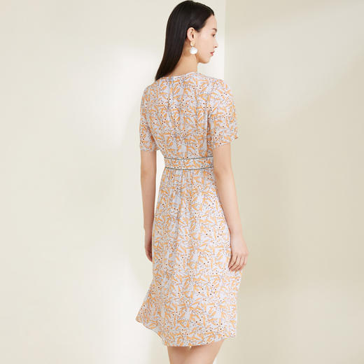 玳莎印花V领真丝连衣裙2022夏季新款优雅碎花裙温柔风中长款裙子 CB35104 商品图2