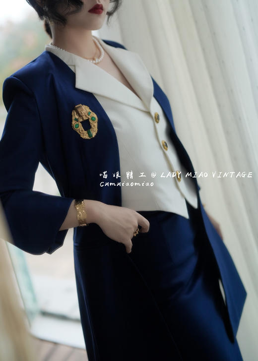 #1114【复团】喵娘精工/定制/《绝色魄力》D家vintage复古三件套藏蓝色西服套装 商品图2