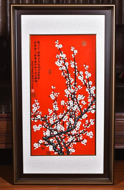 高温中华红颜色釉堆画梅花瓷板画【咏梅】 商品图0
