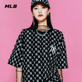 MLB男女情侣T恤复古老花圆领短袖运动休闲潮22春夏新款3ATSM1023