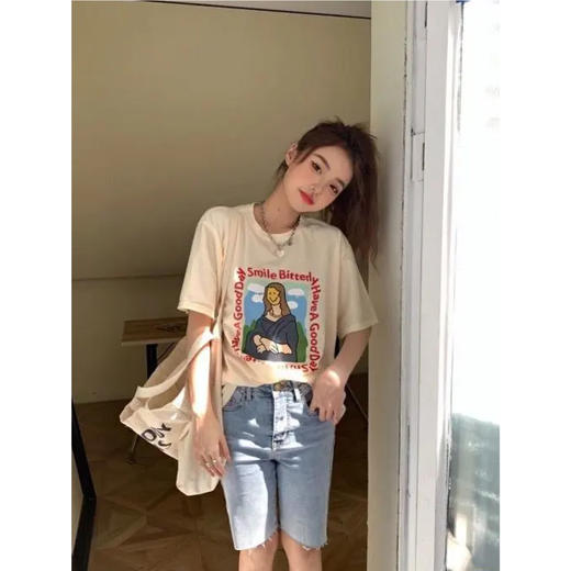 【限时折扣】小众设计感卡通宽松短袖T恤（蒙娜丽莎）S-L（非质量问题不退不换） 商品图3