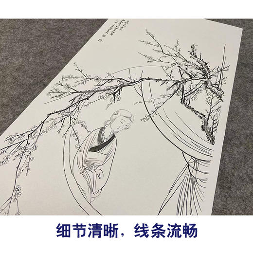 【大彩图】陈少梅工笔传统仕女人物画白描底稿《红楼望梅图》临摹勾线高清打印稿SV18 商品图4