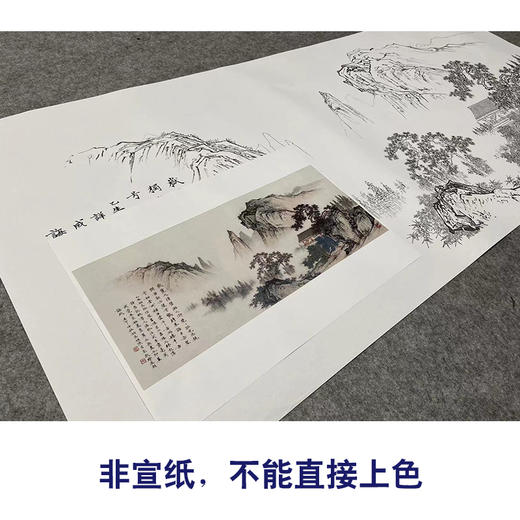 【大彩图】陈少梅横幅工笔画白描底稿《望云楼》山水临摹勾线高清打印稿SV21 商品图2